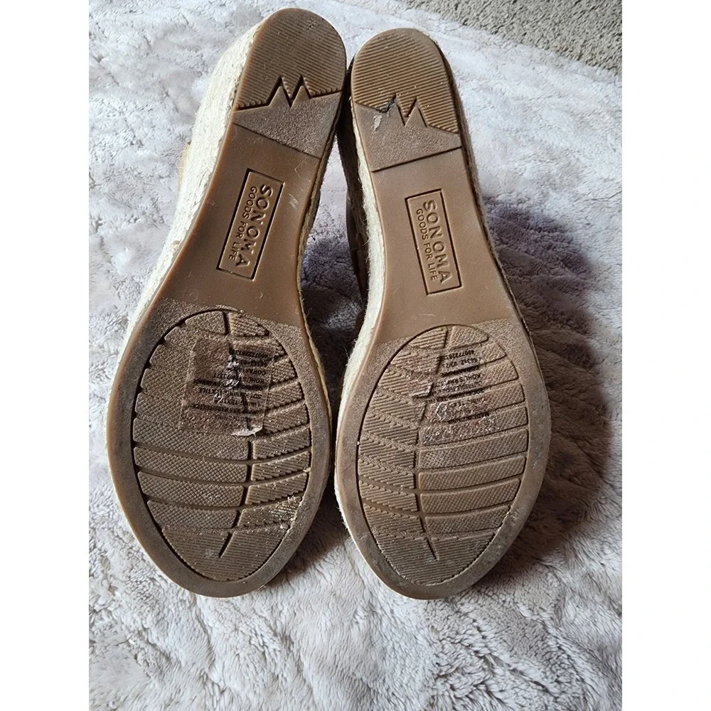Sanoma Ortholite Eco Tan Wedge Sandals Braided Strap Espadrille Womens 6